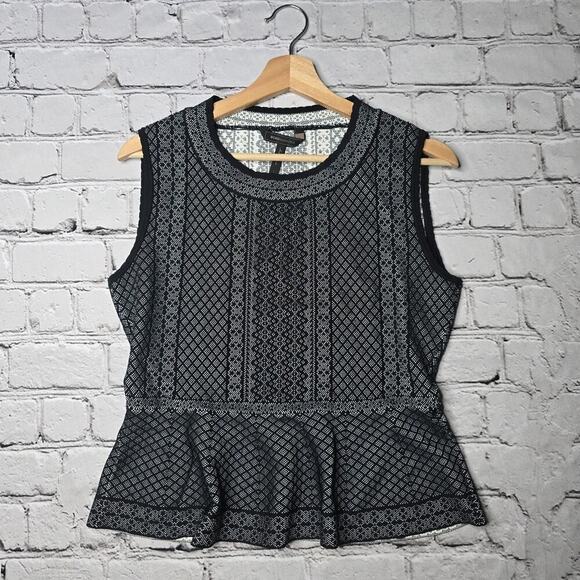 BCBG MaxAzria Jaylenne Peplum Top Round Neck Sleeveless Geometric Print Size L - Picture 1 of 13